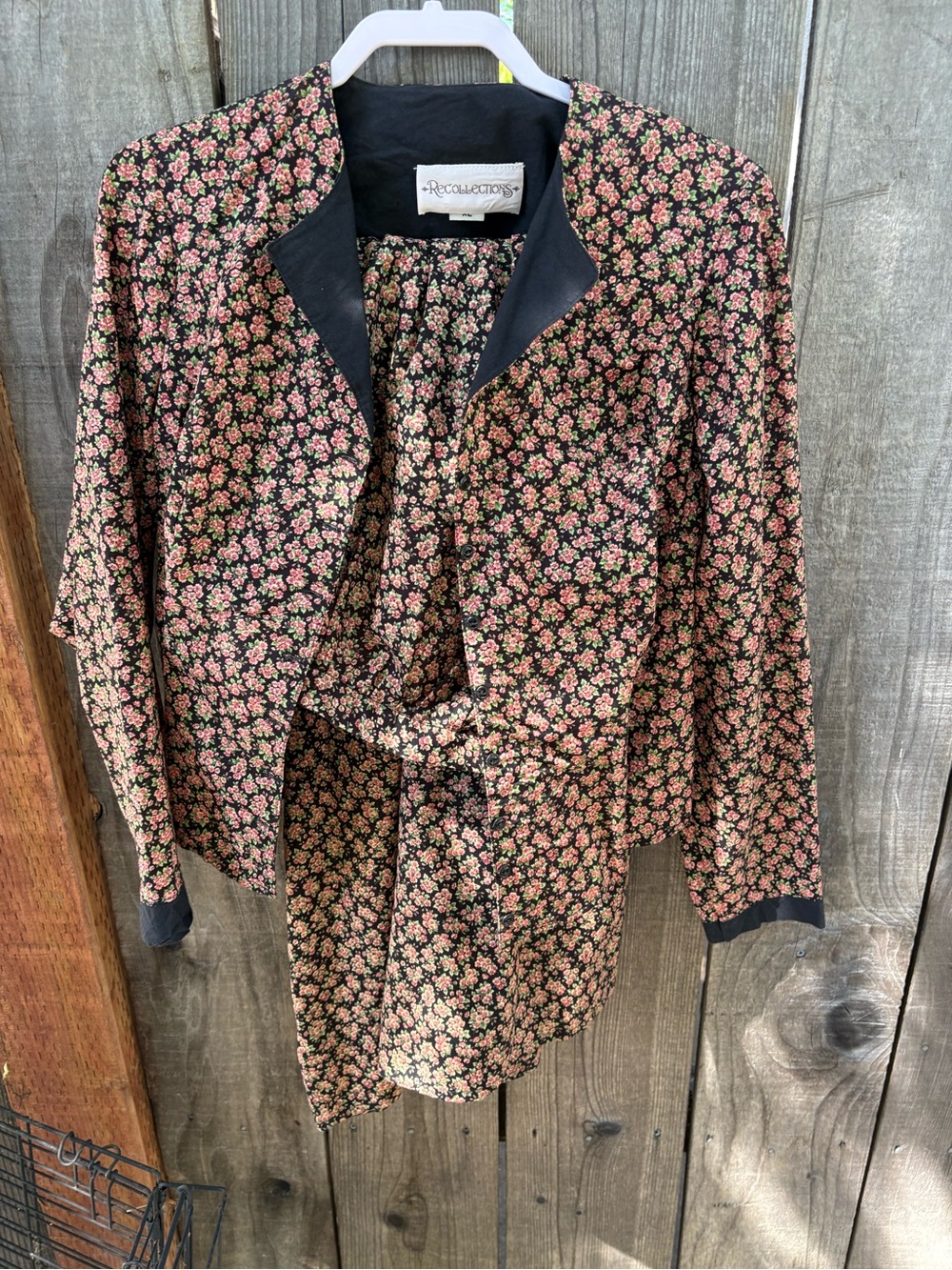 Recollections Black Floral Jacket xl. Pants xxl  with Pink and Cream Blossoms